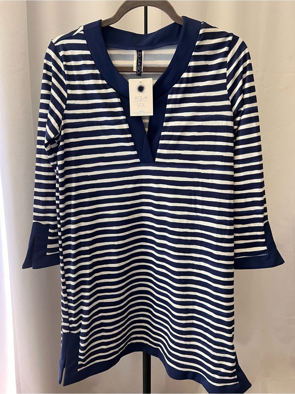 Aqua Sol Navy & White Striped V-Neck Swim Coverup